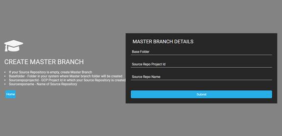 Master branch creation User Input